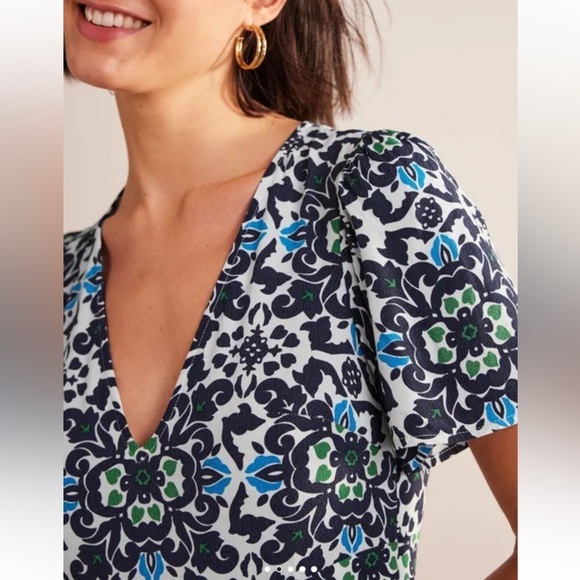 Boden blue & white v-neckk tiered maxi size 8p - Picture 15 of 15